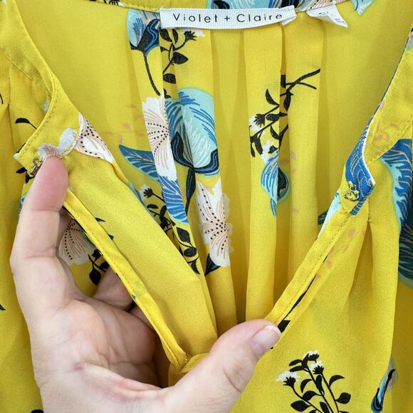 Violet + Claire Floral Blouse Size 3X Yellow Colorful Bell Sleeve Career Pretty - Picture 4 of 8